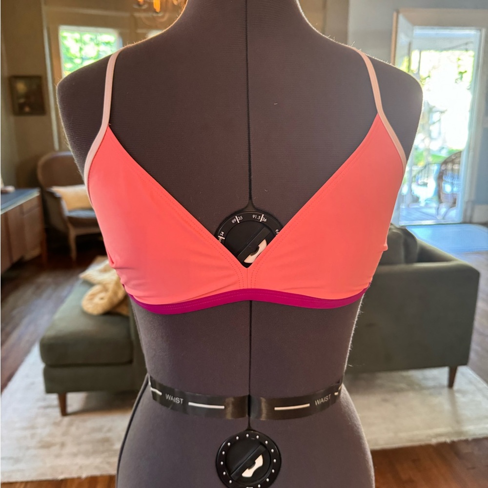 Colorblock Triangle Swim Bra in Coral with Magenta Underband